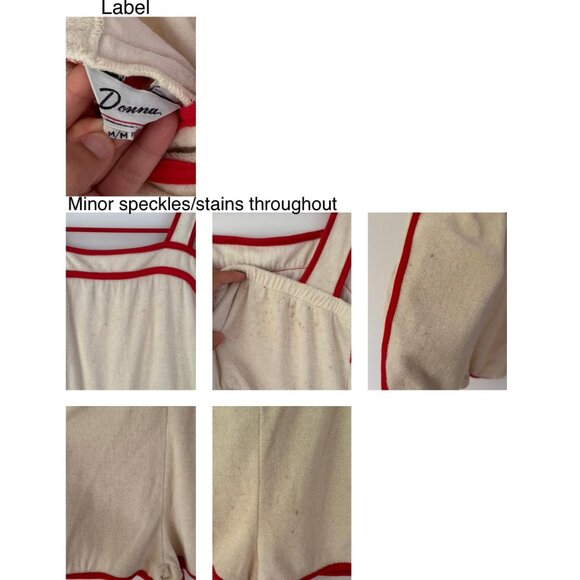 60s 70s vintage red cream ringer terry cloth mini romper shorts playsuit small - Picture 10 of 10